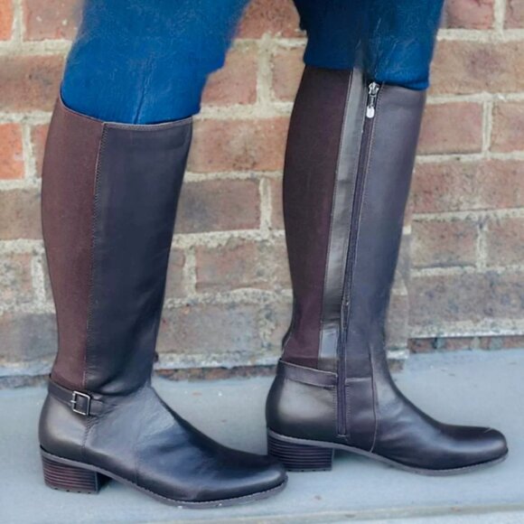 Dark Brown Leather Knee High Riding Boots Easy Spirit Chaza Size 9 Wide - Picture 9 of 10